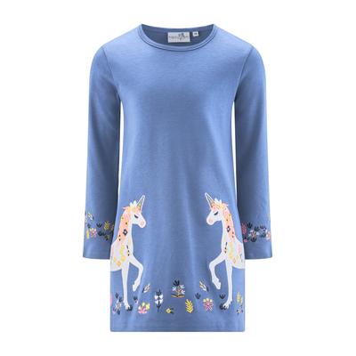 Jerseykleid HAPPY GIRLS, Mädchen, Gr. 104, N-Gr, blau (jeans blau), Jersey, Obermaterial: 100% Baumwolle, bedruckt, kurz, Rundhals, Kleider Jerseykleid, Baumwolle