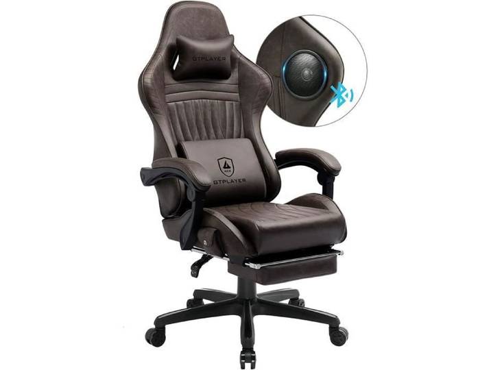 Chaise bureau - GTPLAYER - Chaise Gaming - Repose-pied - Haut‑parleur Bluetooth - Accoudoirs synchronisés