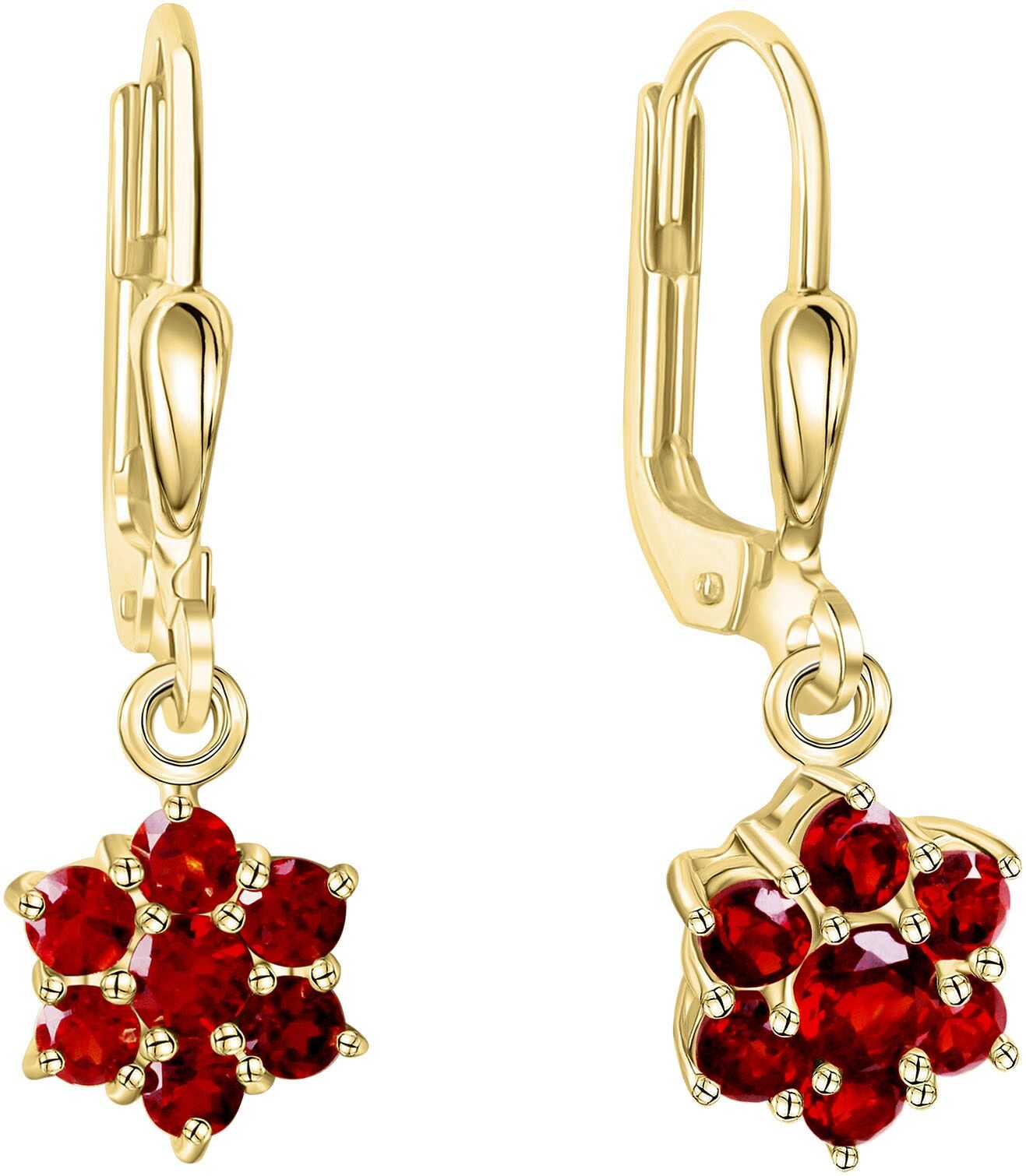 Paar Ohrhänger FIRETTI "Schmuck Geschenk, Ohrringe Blüte, Gold 333", gold (gelbgoldfarben, rot, rot), Ohrringe, Damen, Gelbgold 333, mit Granat