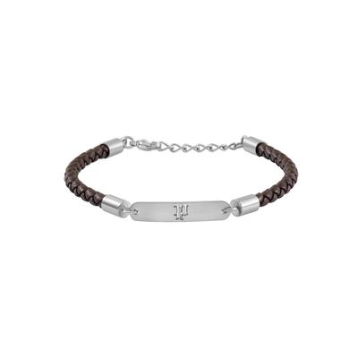 Armband POLICE "Interwove", braun (braun, edelstahlfarben), Armbänder, Herren, 22cm, Edelstahl Leder, Edelstahl, Leder, Armband