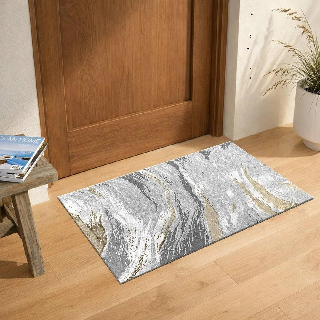 Brayden Studio Abstract Flatweave Kilim Area Rug Grey Rectangle 80 x 150 cm