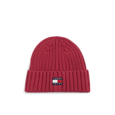 Beanie TOMMY JEANS "TJW HERITAGE CORE", Damen, rot (fusion pink), Strick, Baumwolle, Mützen Beanie