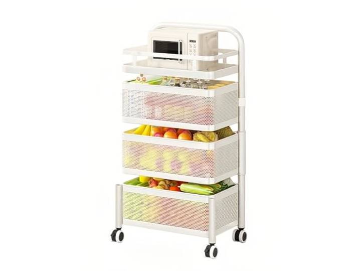 Xumh2024-3 Lagerung Rotierender rollender Küchenwagen, schmales Lagerregal mit Gemüsekörben(Weiß,Klein)