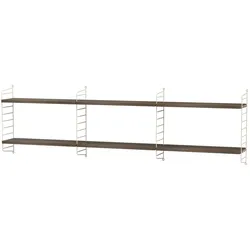 Langes Wandregal mit 6 Regalböden aus Holz Walnuss/Beige