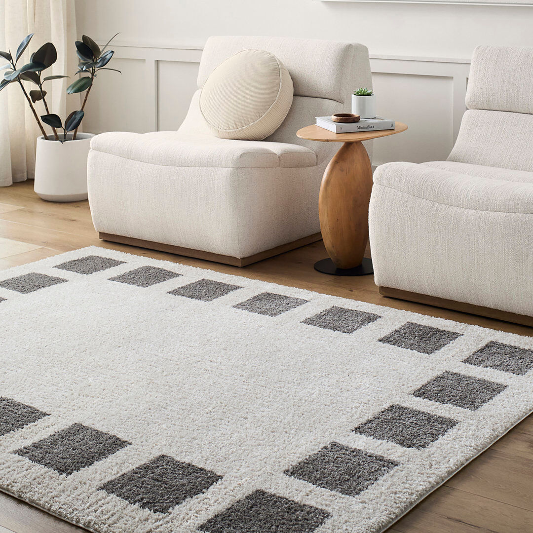 Metro Machine Washable Shaggy Boho Charcoal Area Rug Charcoal;Light Beige Rectangle 160 x 213cm