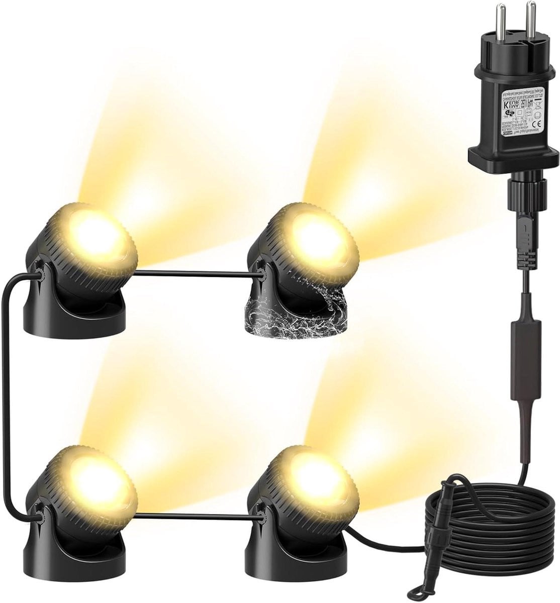 Allecto Premium 4-delige LED-vijververlichting set met timer, warm wit, IP68 waterdicht, zwart