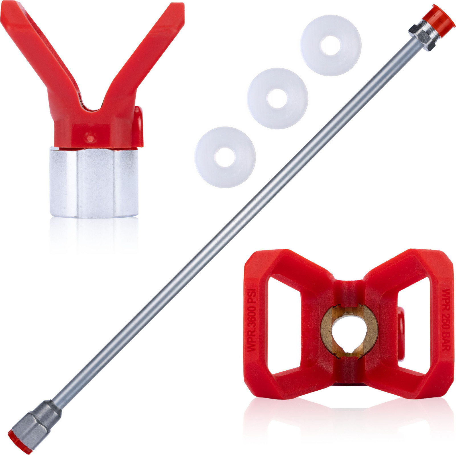 Rosfix set voor spuitpistool met 75 cm lans, 3 afdichtingen en roestvrijstalen spuitmondbeschermer