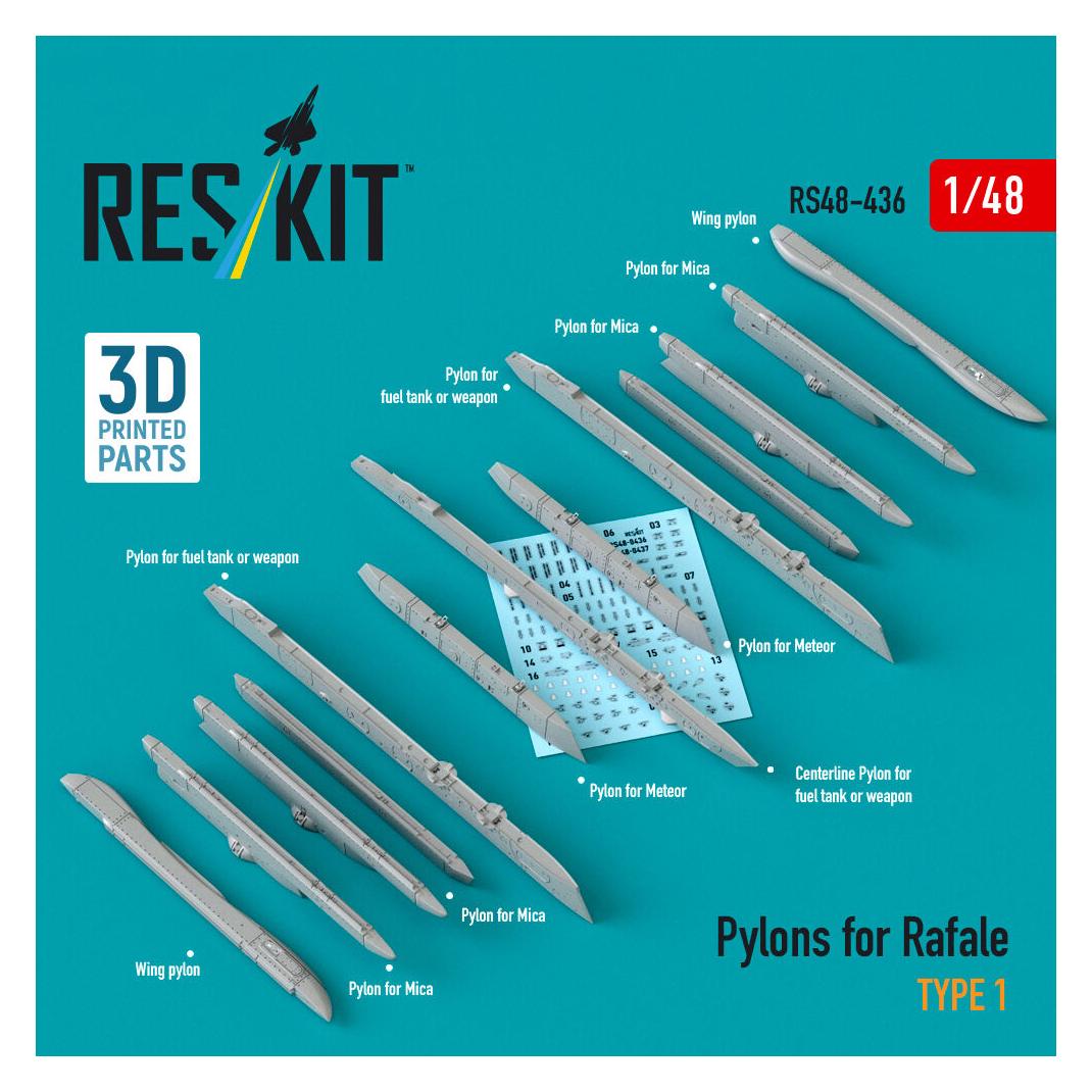 ResKit Pylons for Rafale type 1 (3D Printed) (RS48-0436)