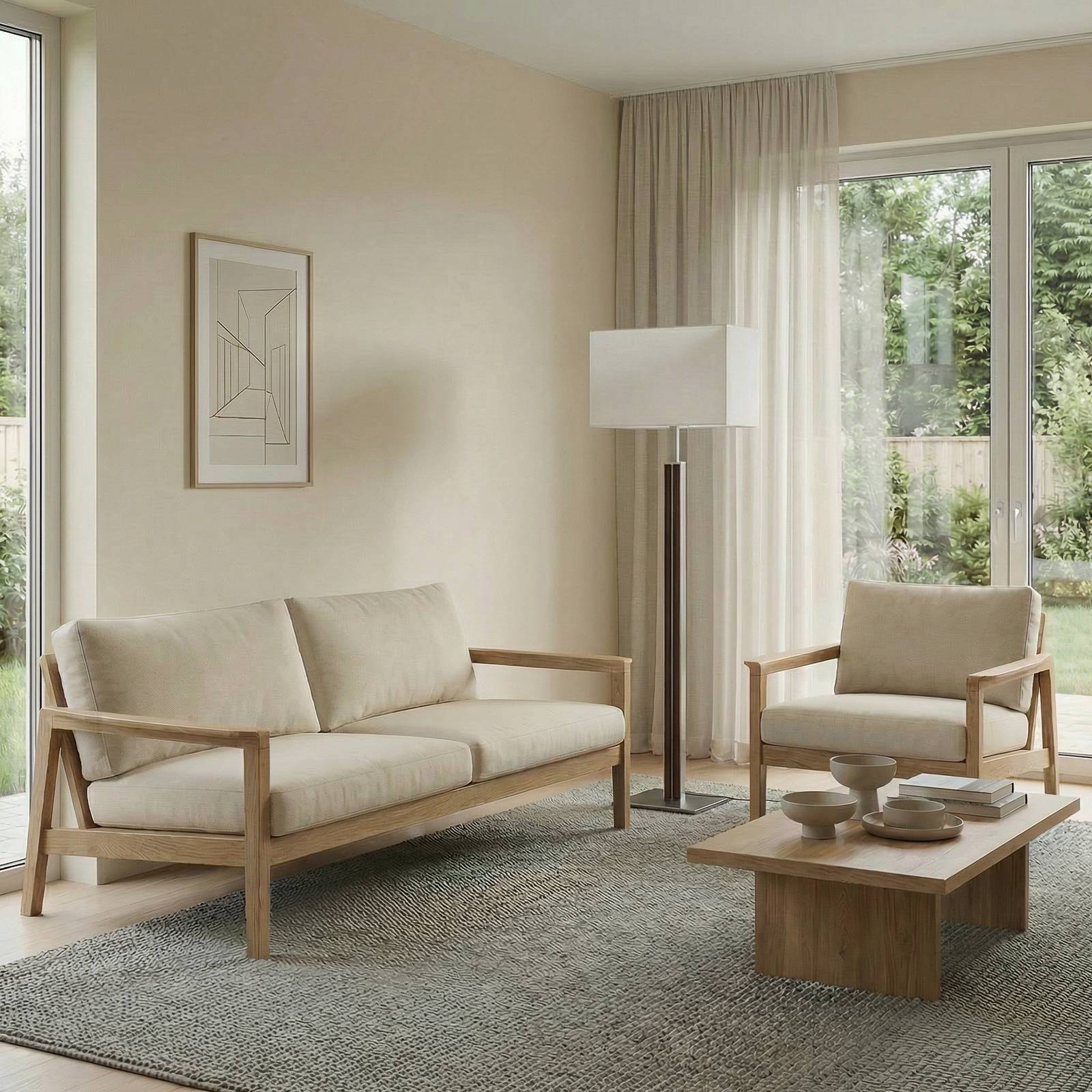 Stehlampe Lisene Quitani, dimmbar, Holz dunkel, für Wohn- / Esszimmer, Metall, Design, Stehlampe