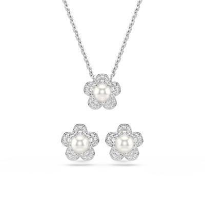 Ohrring und Ketten Set SWAROVSKI "Multipack Schmuck Geschenk CAPSULE", metallfarben, kristallweiß, weiß, kristallweiß, Schmuck_Sets, Damen, Metall, Perlen, glitzernd, glänzend, mit Swarovski Kristallen, mit Swarovski Perle