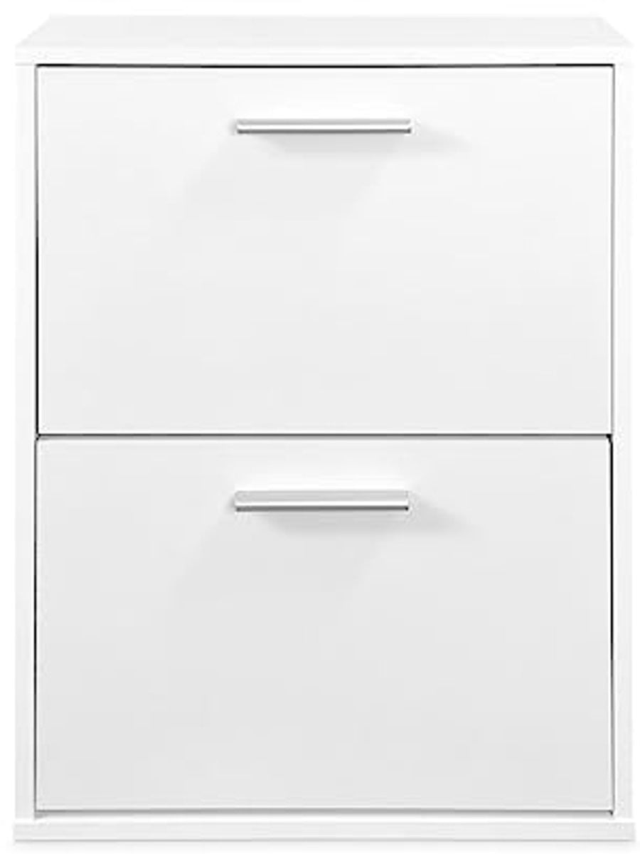 Compacte witte schoenenkast met 2 deuren voor de hal of slaapkamer