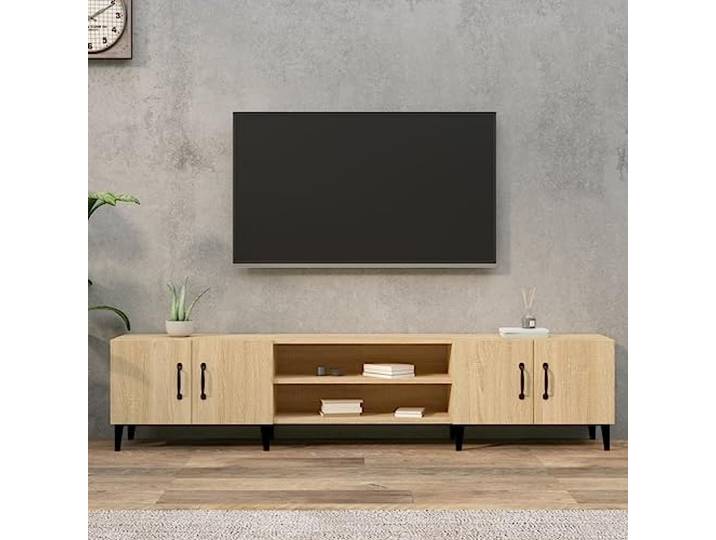HEFZGDB TV-Schrank Sonoma-Eiche 180x31,5x40 cm Holzwerkstoff mit 4 Fächern und 4 Türen, Stauraum Lösung, Metallfüße, stabile Medienregal für Wohnzimmer Einrichtung