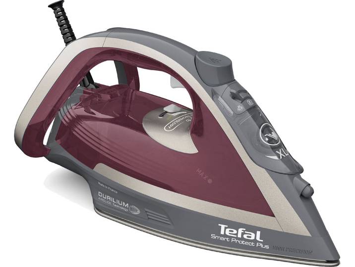 TEFAL Dampfbügeleisen Smart Protect Plus, 2800W, 40 g/Min. kontinuierliche Dampfabgabe , grau (grau, rot), B:13,5cm H:16cm T:31cm, Bügeleisen, automatische Abschaltung, Vertikaldampf, weinrot/grau, FV6870, Dampfbügeleisen