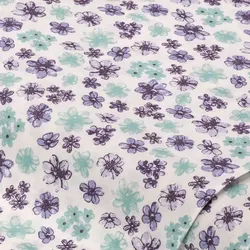 Baumwollstoff Blütenköpfe "Mona", weiß/lila/mint