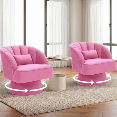 Garvee Modern Swivel Barrel Accent Chair, 360° Velvet Fabric Upholstered Round Armchair with Plush Cushion and Armrests