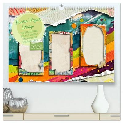 Buntes Papier Design (hochwertiger Premium Wandkalender 2026 DIN A2 quer), Kunstdruck in Hochglanz