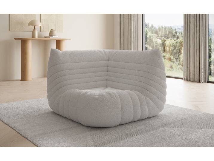 Designer Eckmodul Sofa-Sessel Calmo in Teddy Bouclé - Weiß - Bouclé - Luxusbetten24