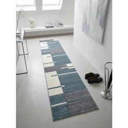 Teppich Kurzflor LATEMAR in Blau, kariert, 80 x 300 cm