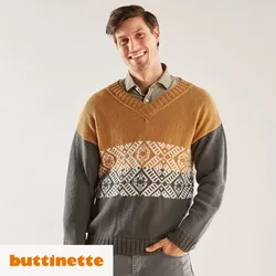 Strickanleitung – Herrenpullover mit Jacquardbordüre aus Woll Butt Primo Madeleine