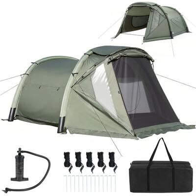 Costway 5-7 Person Inflatable Camping Tent with Screened Porch-Green