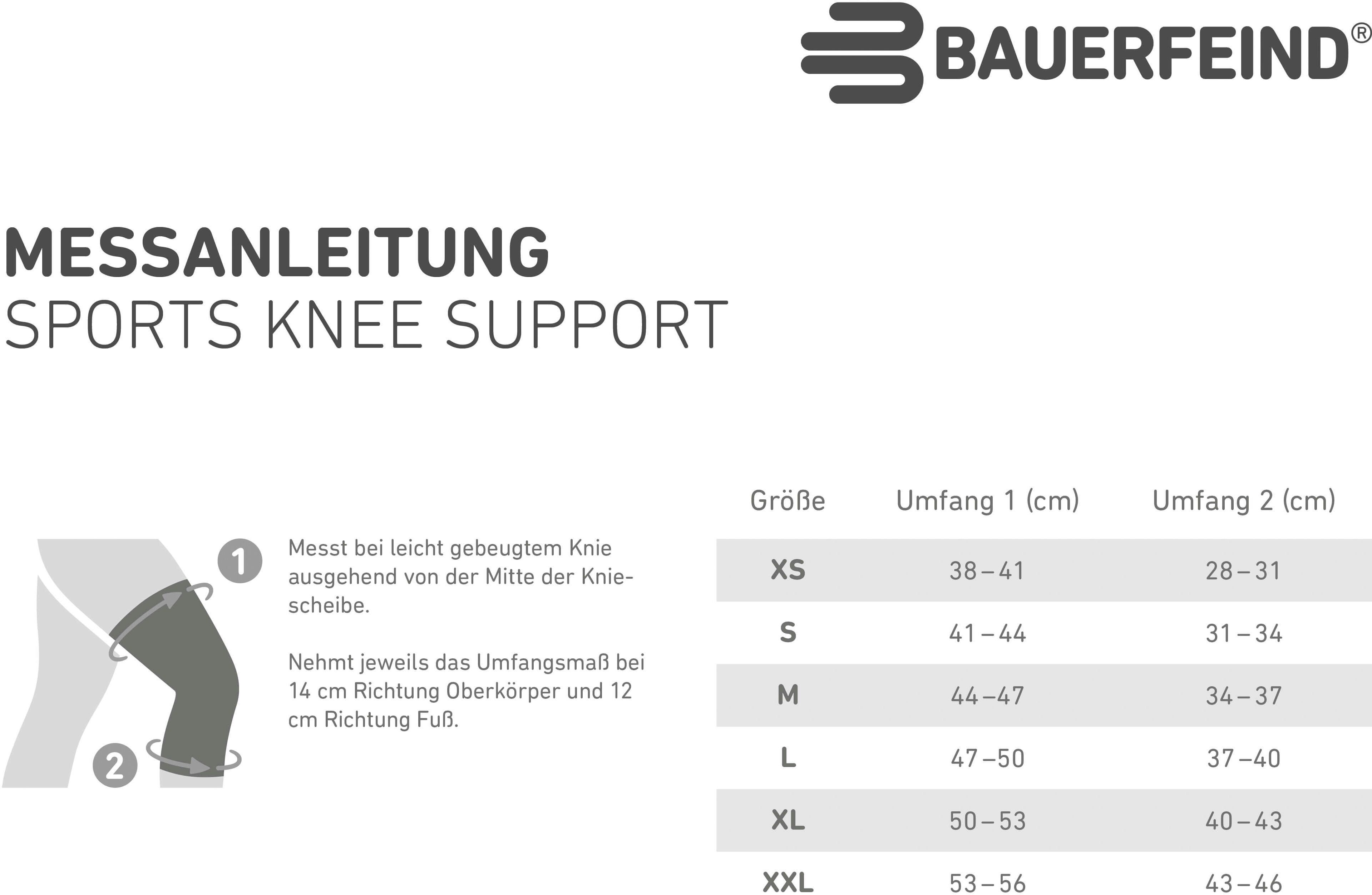 Kniebandage BAUERFEIND "Knee Support", Gr. XXL, schwarz, Obermaterial: 57% Baumwolle, 41% Polyester, 2% Elasthan, Bandagen Kniebandage, atmungsaktives Material, aus Baumwolle, Polyester und Elasthan schwarz XXL