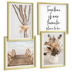 BILDER SET 4er Set - 50x50 cm & 40x60 cm Goldrahmen - Blumenzweige Minimalismus Natur
