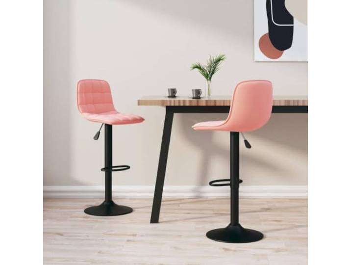 KGTKGTYER Barhocker 2 STK. Samt Tresenhocker Drehbar Höhenverstellbar Rosa Chromstahl Gestell, Mit Fußstütze, Modernes Design, Für Küche & Bar