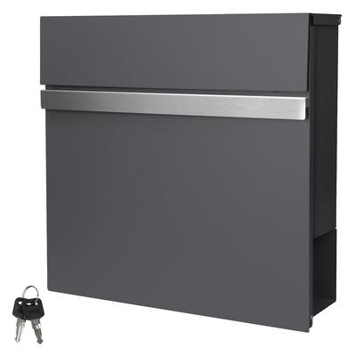 ECD Germany Briefkasten Anthrazit-Grau 37×11×36,5 cm, Stahl pulverbeschichtet, mit Zeitungsfach & 2 Schlüsseln, moderner Wandbriefkasten