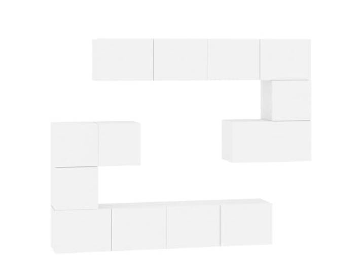 Foknhdi TV Wandschrank Set 8-Teilig Lowboard Hängeschrank Weiß Flexibles 8er-Set TV-Hängeboard aus Holzwerkstoff für modernes Wohnzimmer Design mit reichlich Stauraum