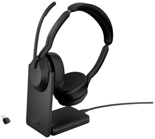 Jabra Evolve2 55 UC Stereo On Ear Headset Bluetooth Stereo Schwarz Noise Cancelling Mikrofon-Stummschaltung, Lautstärkeregelung