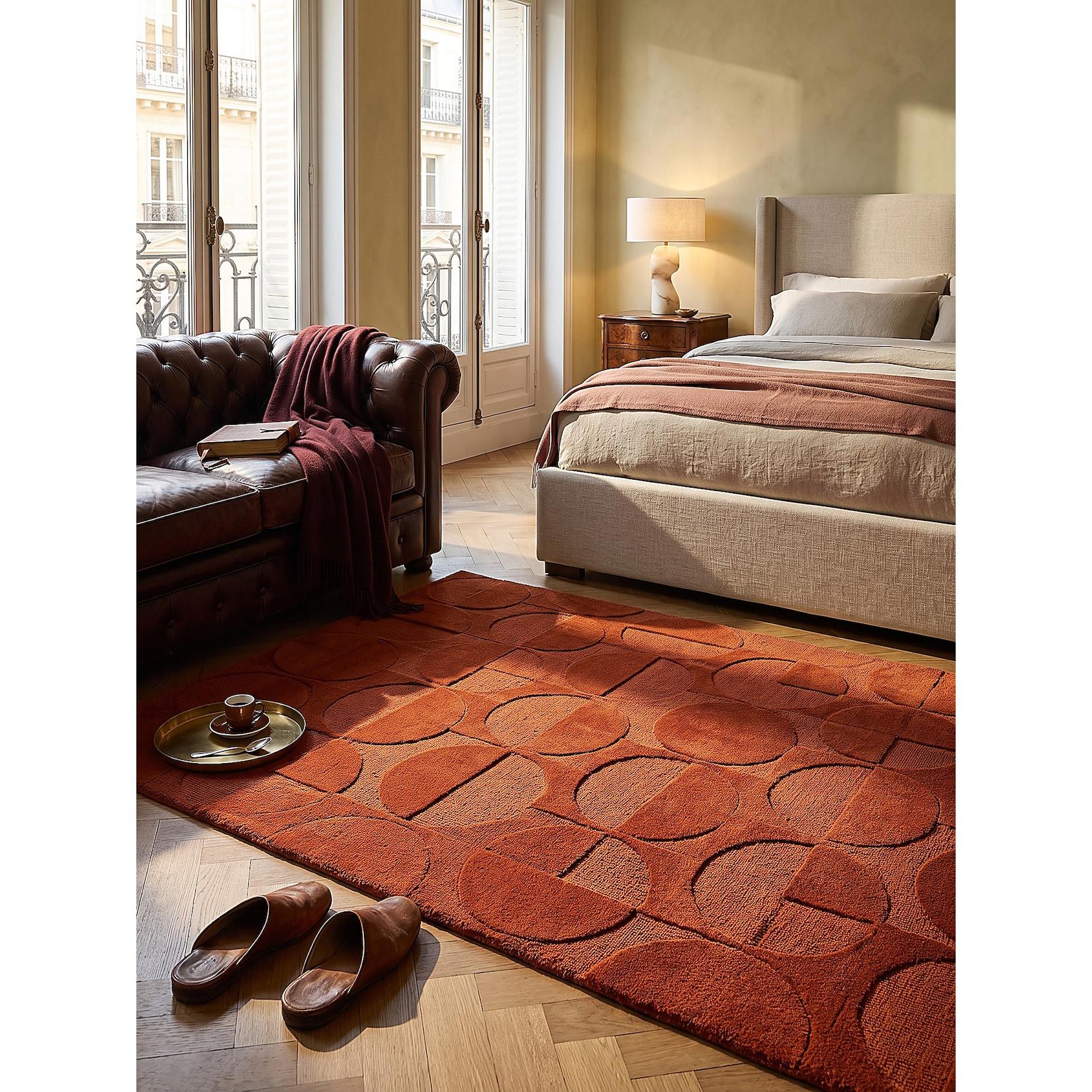 Wollteppich Hoch-Tief geometrisch Terrakotta 200 x 290 cm Kadima