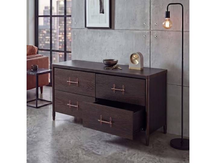 Mendler Kommode HWC-Q66 60x120x40cm - Holz schwarz, Metall kupferfarben Sideboard, Schrank, Anrichte, Schubladen, Industrial