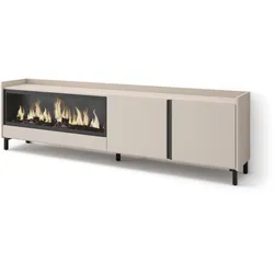 LOWBOARD, Beige, 212/35/61cm, Kamin mit Feuereffekt XXL