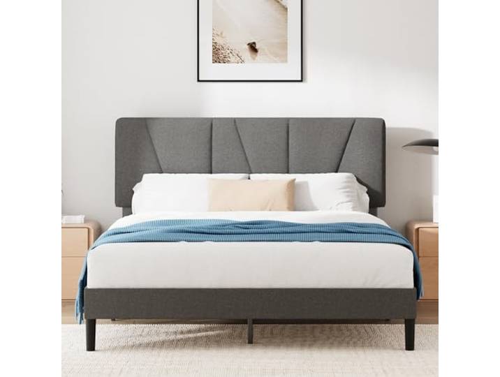 Zinus Maya Polsterbett 140x200 cm mit Kopfteil - 30 cm Hohes Bett mit Lattenrost aus Holz - Kompakte Verpackung & Einfache Montage - Dunkelgrau