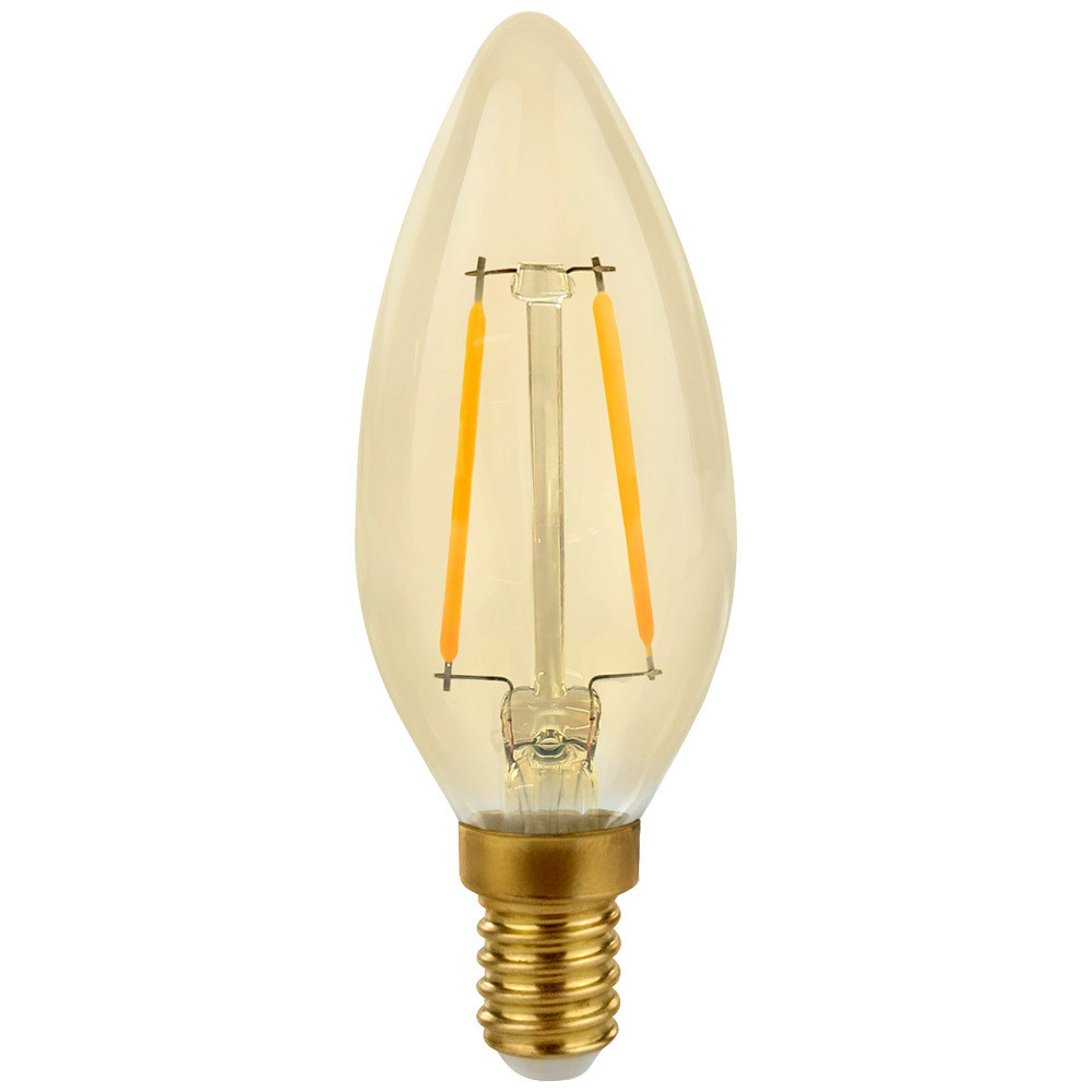 NCC-Licht LED filamentkaars 2W (25W) fitting E14 retro design helder goud warm wit licht 2700K