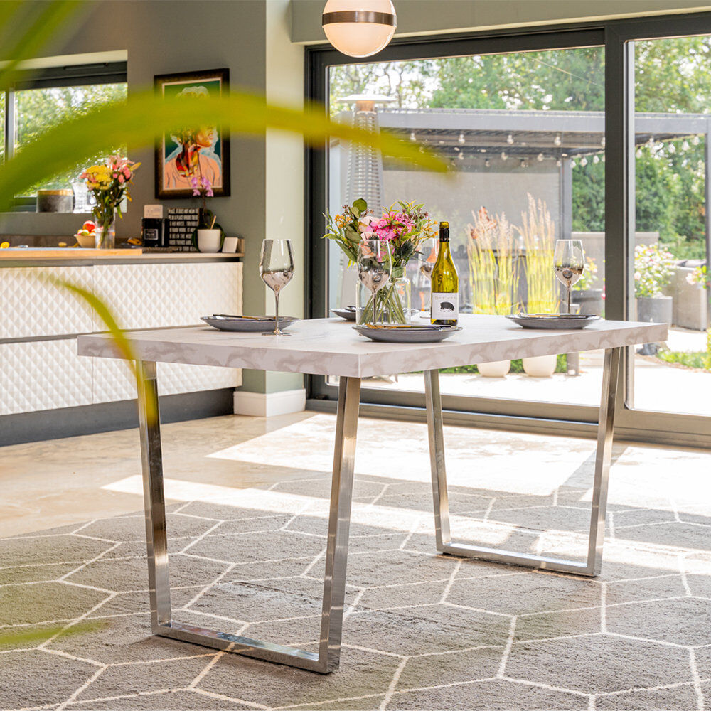 Ivy Bronx Cail Rectangular Dining Table with Iron Base White