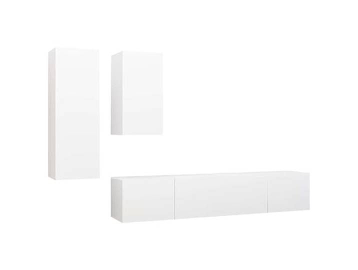 hliofuir 4-tlg. Hängendes TV-Schrank-Set Wandschrank Weiß Holzwerkstoff Vielseitige Wandmontage schafft freie Bodenfläche im Schlafzimmer oder Gästezimmer und bietet strukturierten Stauraum.