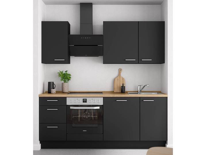 Küchenzeile High-Line Touch Variante B 210cm Ausrichtung links Schwarz/Schwarz/Eiche Sierra Dekor AEG
