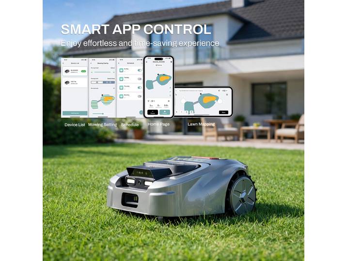 Tondeuse robot sans fil pour 2500m², coupe-herbe robotisé sans fil avec RTK et vision IA, planification de trajectoire en zigzag, 4 disques de coupe + 12 lames incluses
