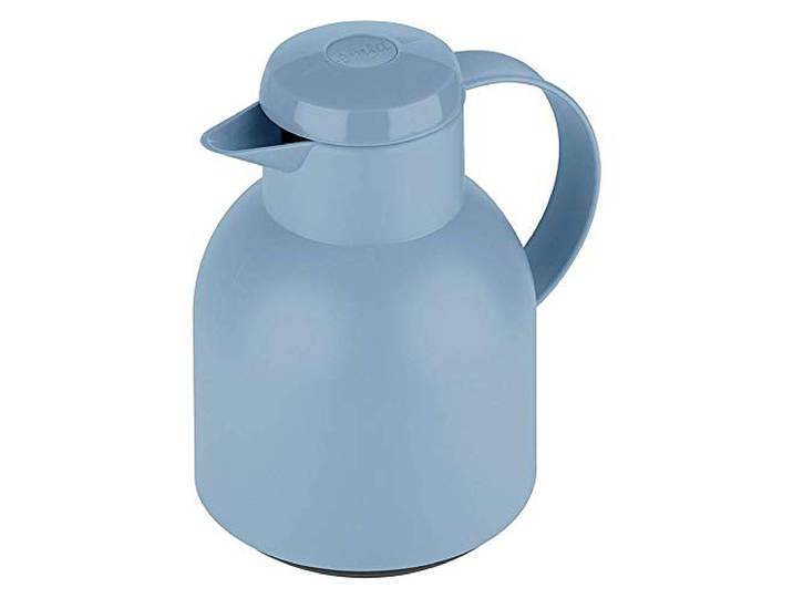 Emsa Samba Isolierkanne F40101 1 Liter Quick Press Verschluss 100% dicht 12h heiß, 24h kalt Puderblau, Puder Blau