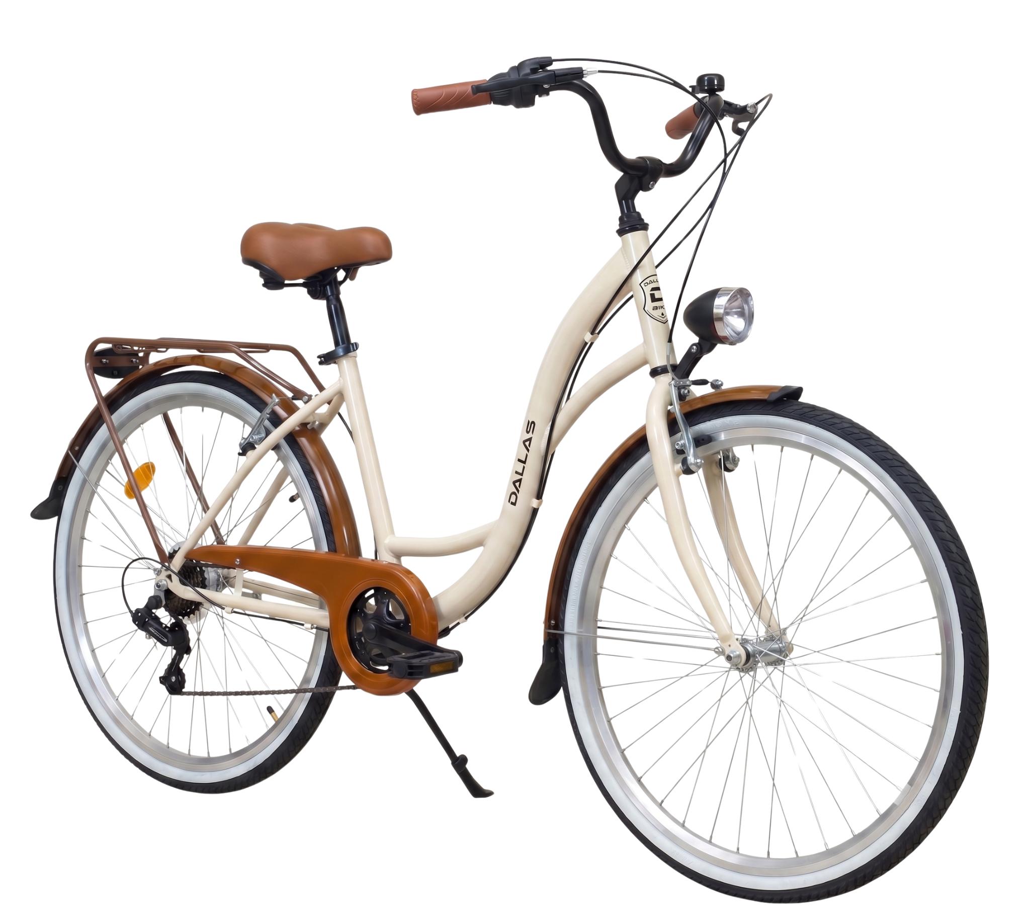 Dallas Bike Citybike Damen 28 Zoll - Rahmen M 18" - Creme-Braun - Shimano 7-Gang - LED-Beleuchtung