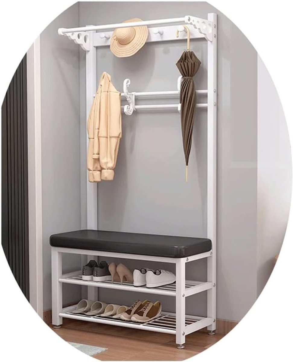 Wit Halboom Schoenenbank en Entree Kapstok 4-in-1 B/D/H: 60 x 33 x 172 cm