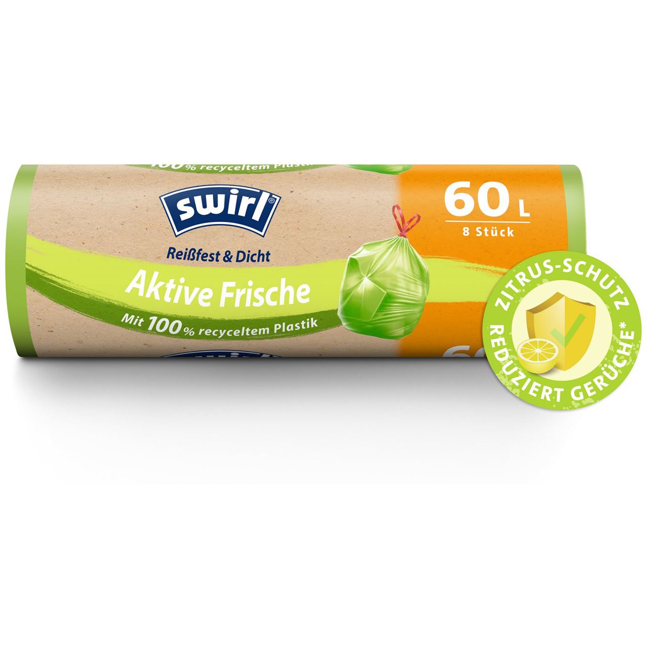 swirl Müllbeutel Reißfest & Dicht Aktive Frische 4638 60,0 l grün, 8 St.