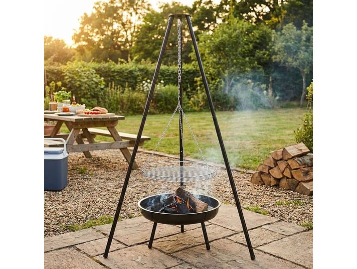 Dreibein Schwenkgrill mit emaillierter Feuerschale