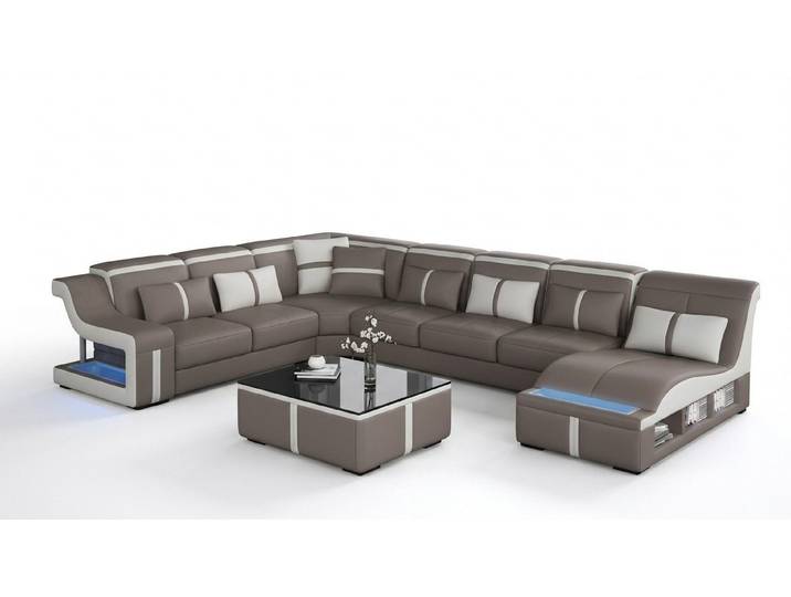 JVmoebel Wohnlandschaft Elegantes Ledersofa in U-Form mit USB-Schnittstelle, Made in Europa