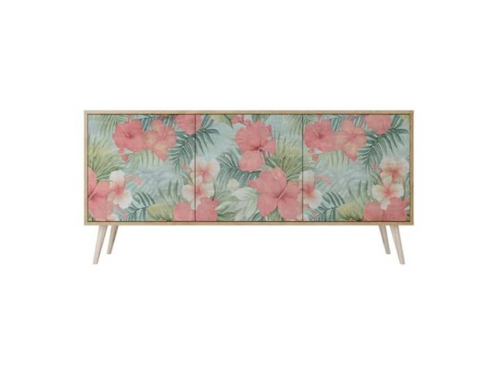 SPACEREBELS Moderne Kommode Mit 3 Türen 164,5x57,5x42 cm Kleiderschrank mit Mustern Komodenschrank Möbel TV Schrank Sideboard Flurkommode Wohnzimmer Mehrzweckschrank Flur Natur