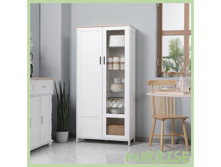 Cocosity Buffet De Cuisine Armoire De Cuisine Meuble Vitrine 7 Étagères Dont 3 Étagères En Verre 76 X 36 X 160 Cm Blanc