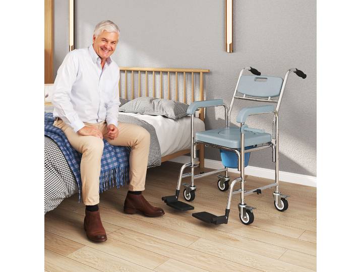 HOMCOM Chaise Percée Adulte avec Roulettes et Repose-Pieds Gris