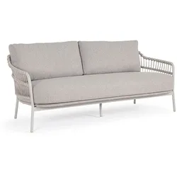 Gartensofa Talaia aus Metall, modern gepolstert, frostig hellgrau, abnehmbarer wasserabweisender Bezug