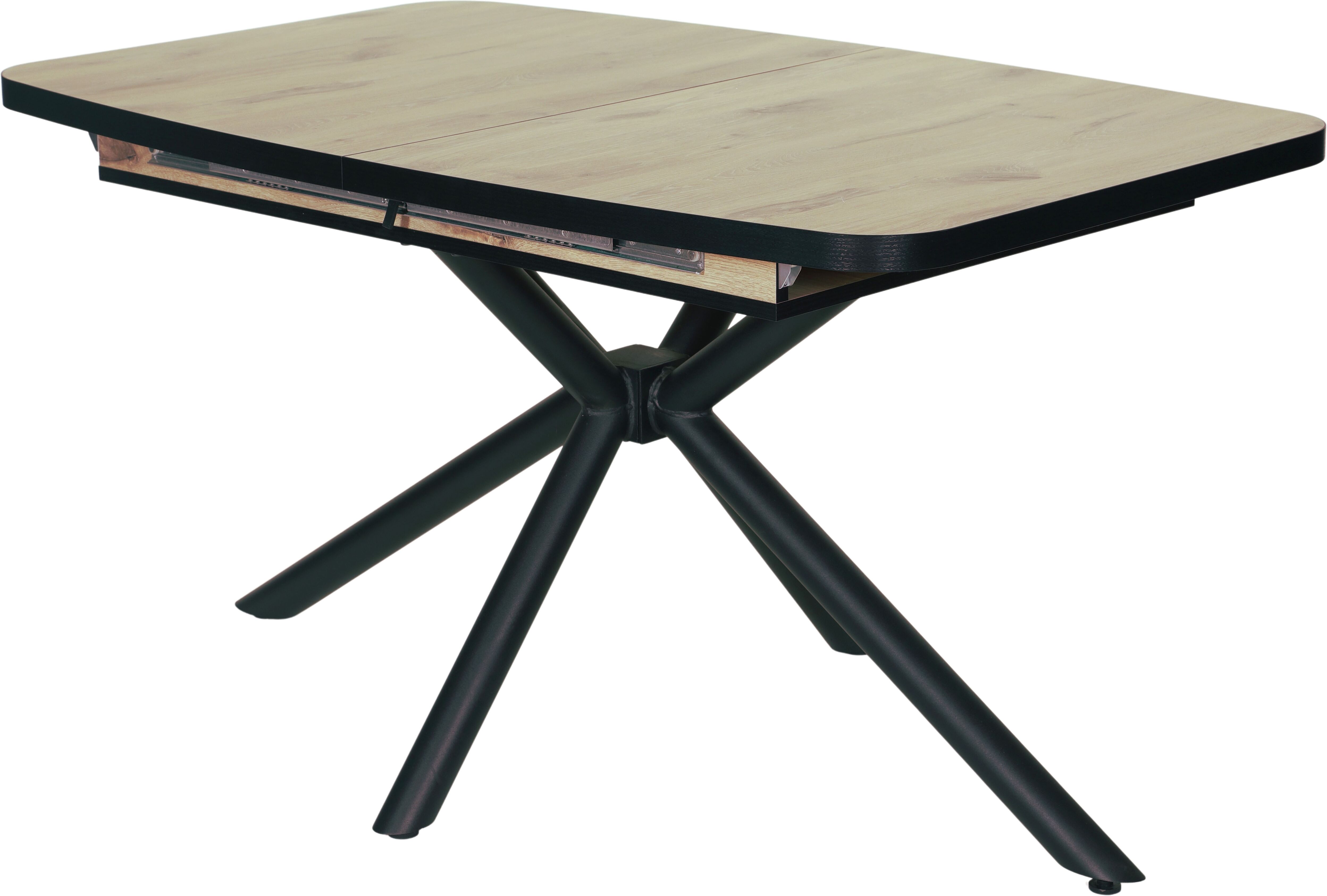 Esstisch HELA "TOKIO", schwarz (viking oak, schwarz, schwarz, viking oak, schwarz), B:140cm H:76cm T:90cm, Tische, Esstisch, X-Gestell,Synchronauszug,bootsförmig,ABS-Kante,Melamin viking oak, schwarz, schwarz, viking oak, schwarz B/H/T: 180cm x 76cm x 90c